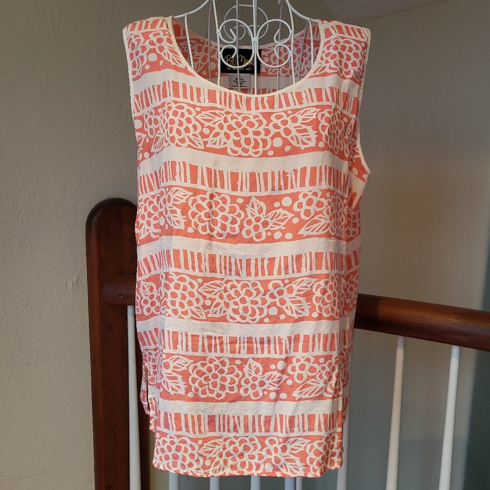 Bob Mackie silk printed tank size L cream salmon pink